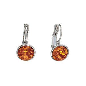 Rhodium Swarovski Crystal Round Leverback Earrings Topaz Sparkle NWT